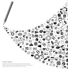 Creative splash pencil with Gray icons set