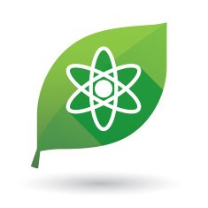 Green leaf icon with an atom