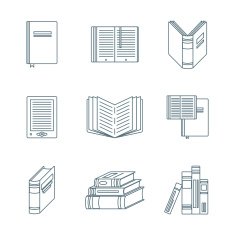 dark outline books icons set