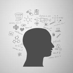 human head silhouette with medicine formulas N3