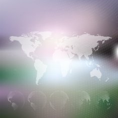 World map with dotted globes abstract blurred background vector N10