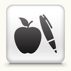 Square Button with Apple & Pen
