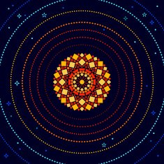 Sun in the space with orbits and stars mandala poster