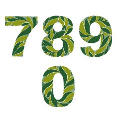 Ornamental figures numbers decorated with green herbal pattern N2