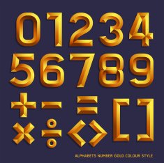 Alphabet number gold colour style