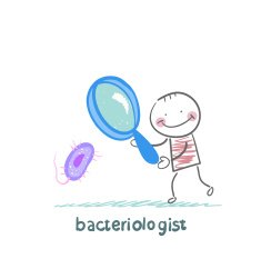 bacteriologist looks through a magnifying glass N2