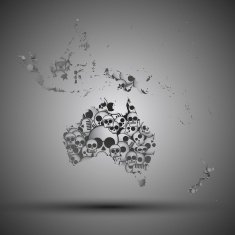 Australia map in the form of skulls background
