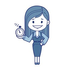 Character secretary with alarm clock