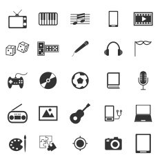 Entertainment icons on white background