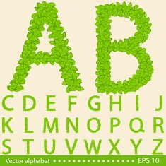 vector Concept alphabet with green leaves