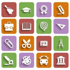 Flat School Icons Set With Shadow