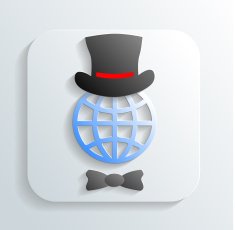 Gentleman's hat on a globe icon vector N3