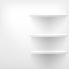 Empty white wooden shelf at the wall N2