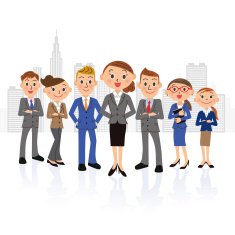 Female oriented businessman group and building
