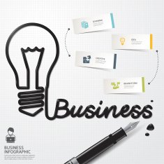 Vector Infographic Business Ink shaped bulb thinking on paper