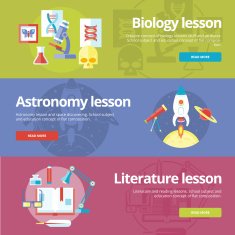 Set of flat design concepts for biology astronomy literature lessons