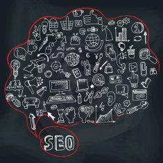 Doodle seo concept with icons in Speak bubble Chalkboard N2