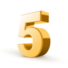 3d shiny golden number 5