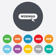 Webinar with cursor pointer sign icon Web study N3
