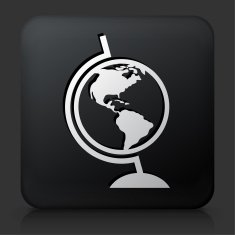 Black Square Button with Globe Icon