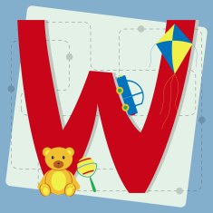 Letter "w" from stylized alphabet with children's toys N2