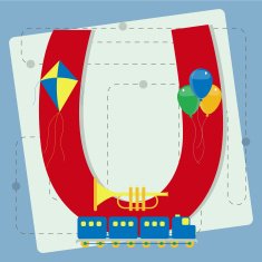 Letter "u" from stylized alphabet with children's toys N2