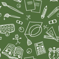 Back to school supplies doodles seamless pattern N2