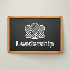 leadership on blackboard in wooden frame
