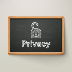 privacy on blackboard in wooden frame