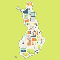 Map of Finland with technology icons