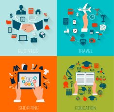 Set of flat design backgrounds for education business travel a N3