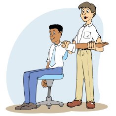 Individual man doing stretching exercises with another person