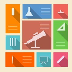 Colored vector icons for school supplies with place text N3