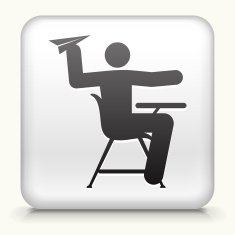 White Square Button with Misbehaving on School Desk N2