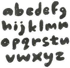 Lower case hand drawn blackened alphabet N2