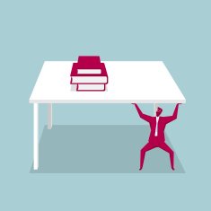 Less a table leg a businessman lifting
