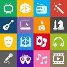 Entertainment Icons and Color Background