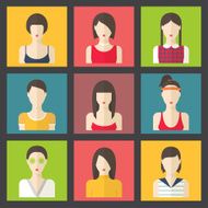 Female avatars woman in casual clothes People profile icons Flat