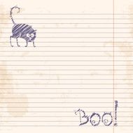 Halloween cat Boo! Sketch on notebook ruled paper