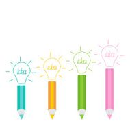 Set of pencils and shining light bulbs Business idea concept