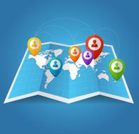 Vectior World Map with color geo location pins
