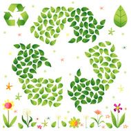 Recycle symbol with leaves and flowers