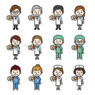 Health care workers pinching a pill