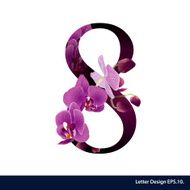 Alphabet number eight with flower Vector illustration