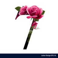 Alphabet number seven with flower Vector illustration N2