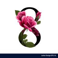 Alphabet number eight with flower Vector illustration N2