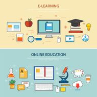 online education and e-learning banner flat design template
