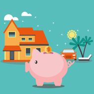 Save money in piggybank concept