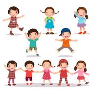 Happy kids cartoon holding hands and jumping N2