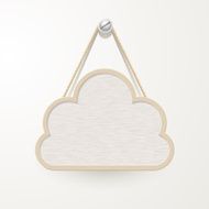 Wooden sign with rope hanging from cloud design